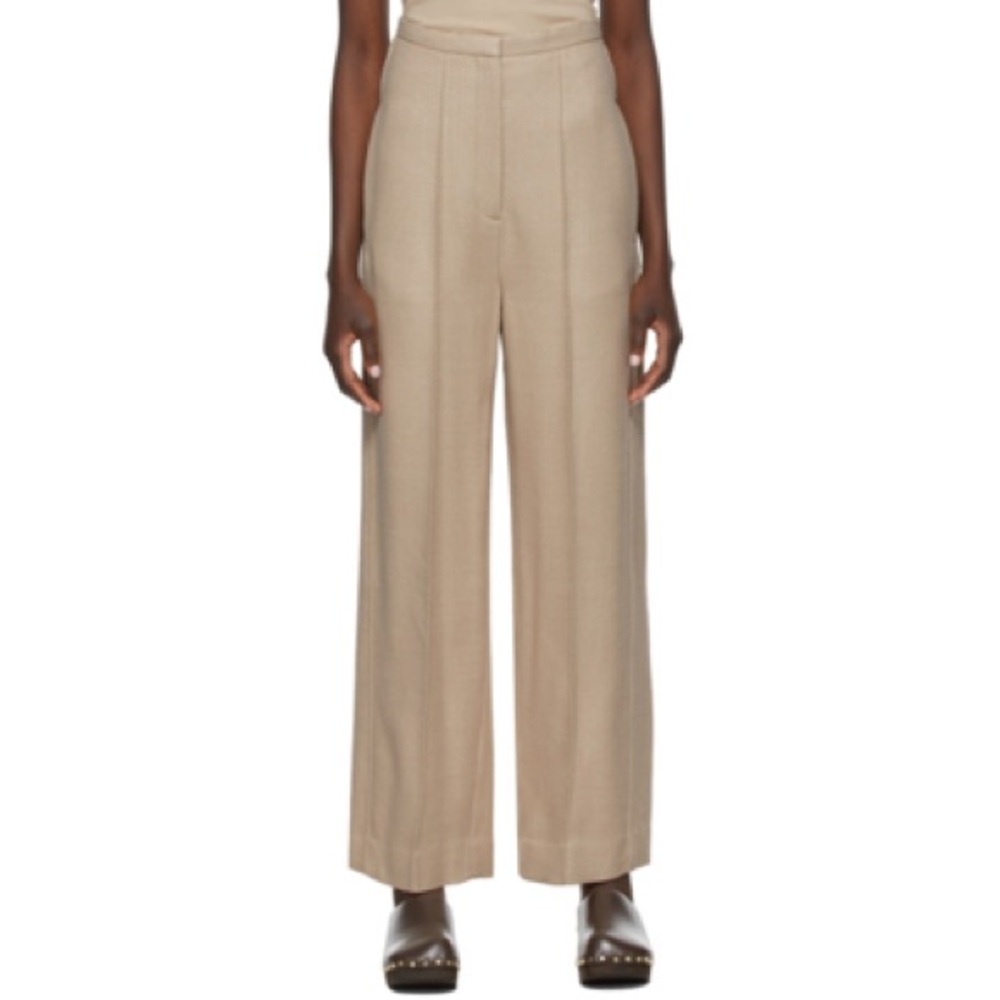 TOTÊME Twill Wide-leg Trousers In Oatmeal (Size 36)